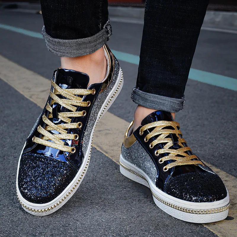 High-Quality Couples Luxury Sequined Shoes Trend Color Matching Low Skateboard Sneakers Man Comfortable Soft Shiny Shoes For Men