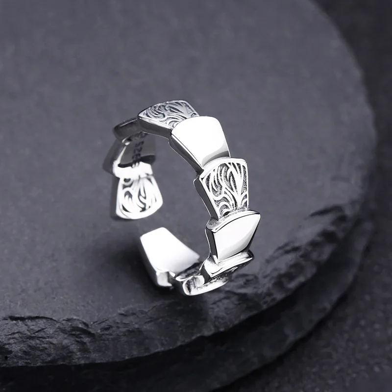 Wholesale 925 sterling silver stone pattern ring men's live ring vine thai silver retro distressed personalized jewelry