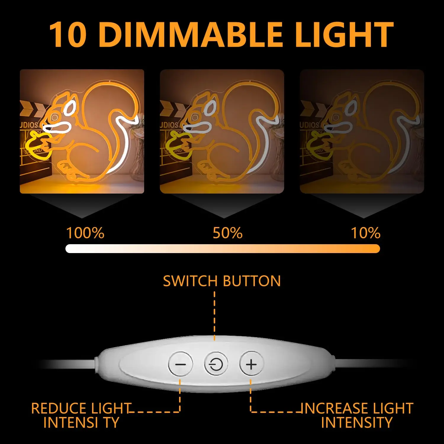 Insegna al neon scoiattolo con un pigna Decorazione da parete dimmerabile per camera da letto Simpatico animale Regali di compleanno per il Ringraziamento di Natale