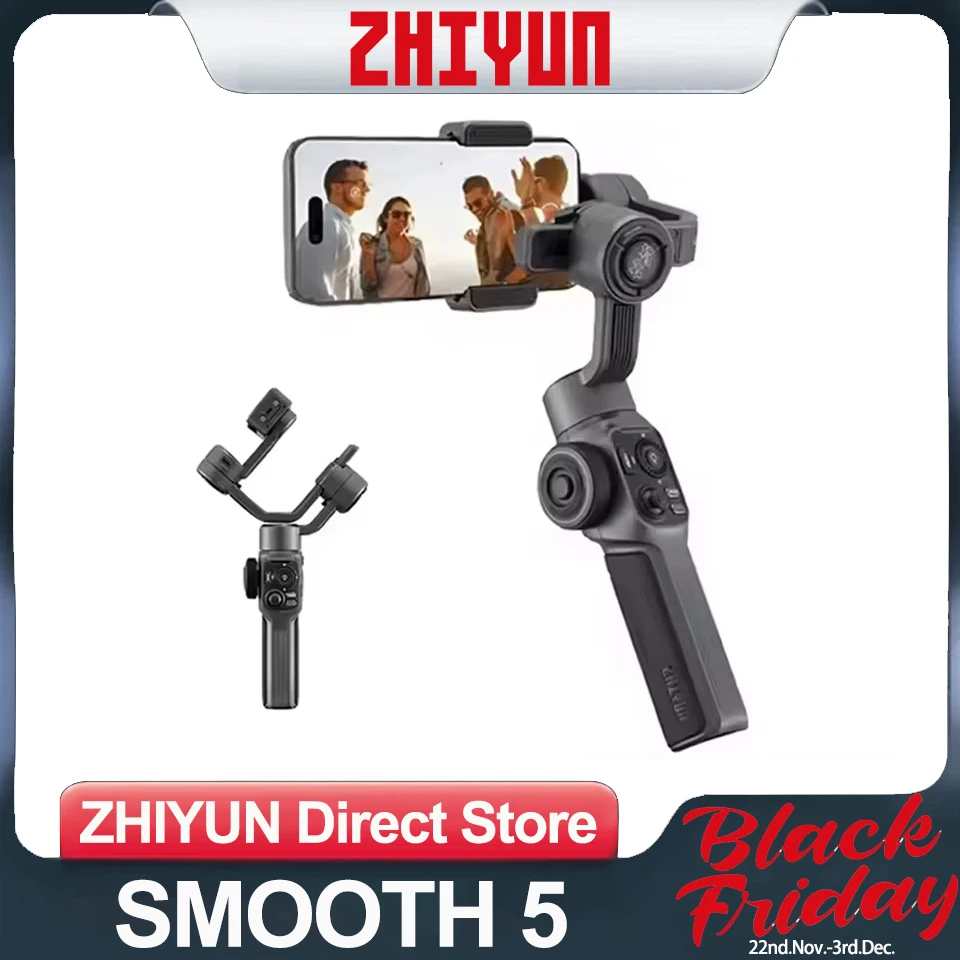 ZHIYUN SMOOTH 5 Handheld Phone Gimbal Stabilizer 3-Axis Portable Selfie Stick for Smartphone iPhone 14 Pro Max Huawei