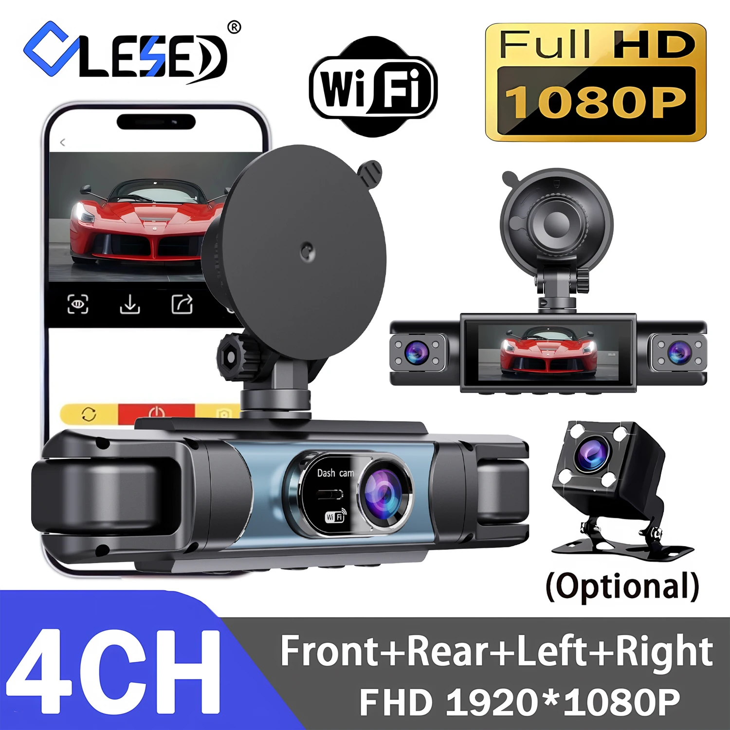 

Автомобильный видеорегистратор WIFI с 4 камерами, Full HD 1080P, ночное видение, черный ящик, камера салона, круглосуточная запись при парковке