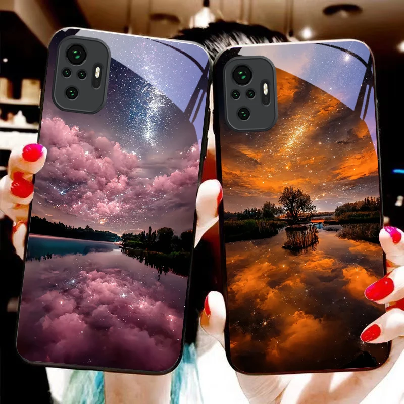 Deep night sky nebula For Redmi Note 7 8 9 8T 10 11 12 12S 13 14 Pro Plus 5G 13C 12 14C 5 4G Black tempered glass phone case - view 2