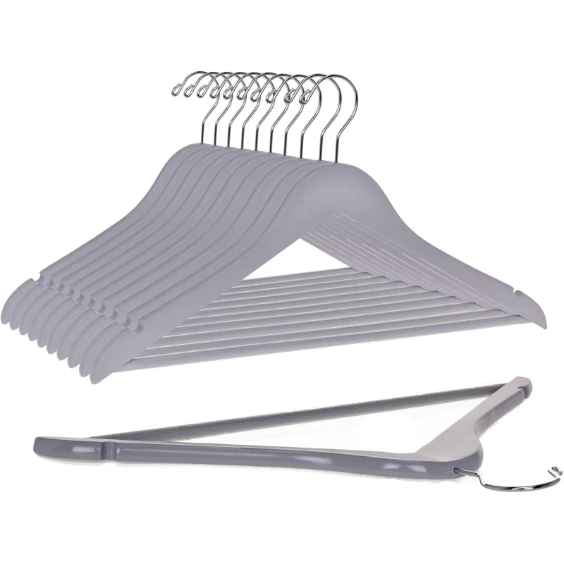 

Quality Wooden - Slightly Curved Hanger Set Of 10-Pack - Solid Wood Coat Hangers With Stylish Chrome Hooks - Heavy-Duty