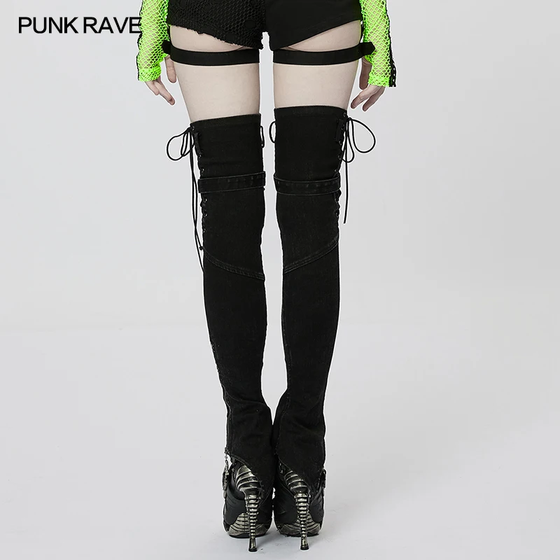 PUNK RAVE ผู้หญิงพังค์สลิมฟิตขาหัวกะโหลกกรงเล็บซิปอุ่นแฟชั่นปรับชุดอุ่นผู้หญิงอุปกรณ์เสริมสีดำ