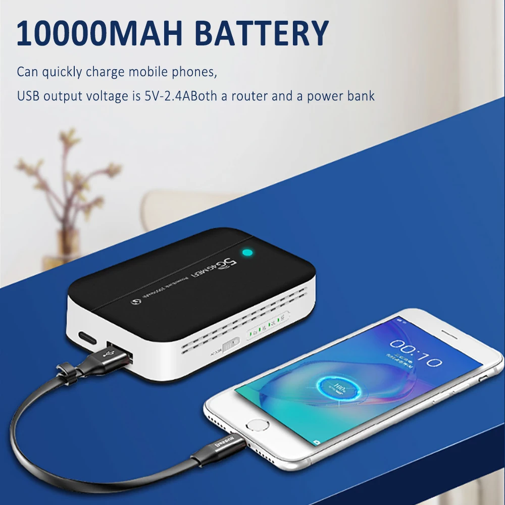 ​​TIANJIE PW100 4G LTE Mobile Wifi Hotspot Router with 10000mAh Power Bank,150Mbps High-Speed WiFi,Portable Wireless Mifi Router