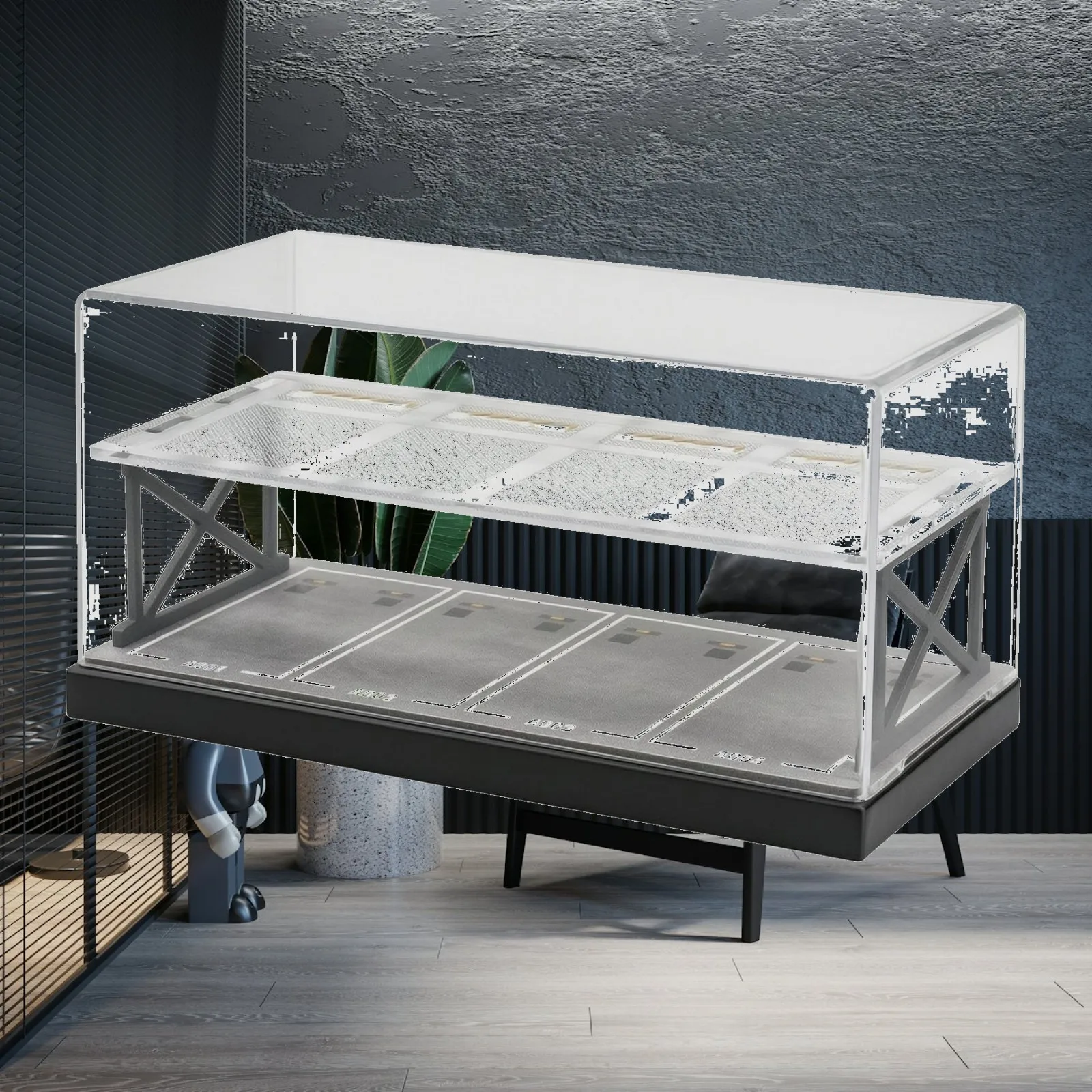 Miniature Car Garage Model 1 64 Scale Children Parking Garage Toy with Clear Acrylic Cover Two Tier Parking Deck Display for