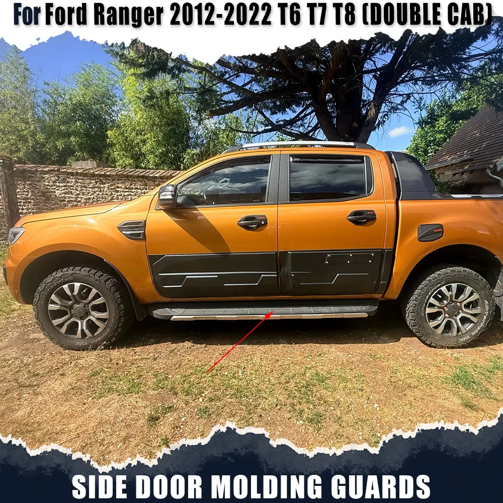 Side Door Cladding Guards For Ford Ranger 2012-2022 Wildtrak XL T6 T7 T8 Raptor Double Cab Door Side Moulding Protector Car Acce
