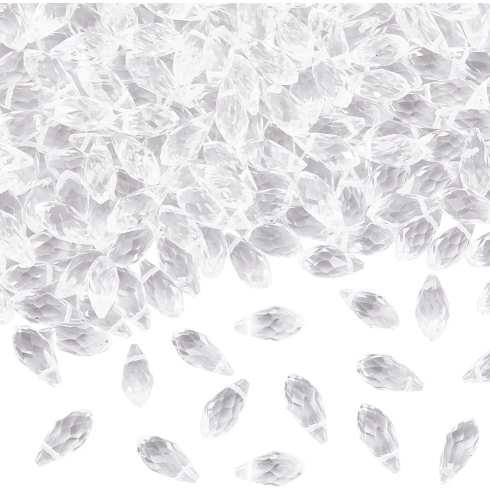 

200Pcs 6x12mm Teardrop Bead Suncatcher Glass Beads Tear Drop Transparent Clear Chandelier Top Drilled Faceted Spacer kit