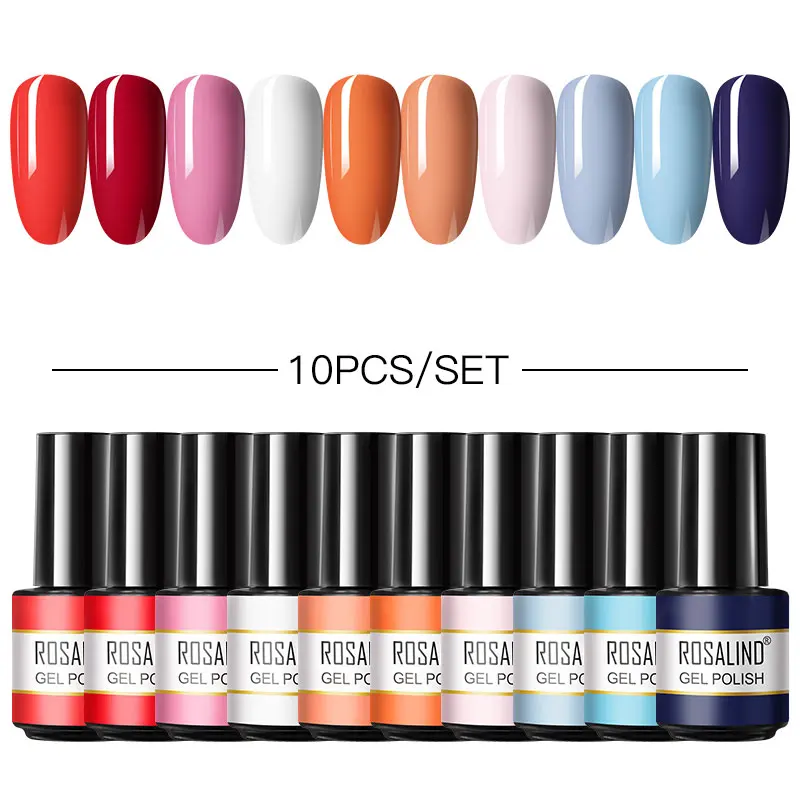 

ROSALIND 10PCS Gel Nail Polish Kit UV Nail Art Design Varnishes Semi Permanent Soak Off Base Top Coat Nail Gel Polish New