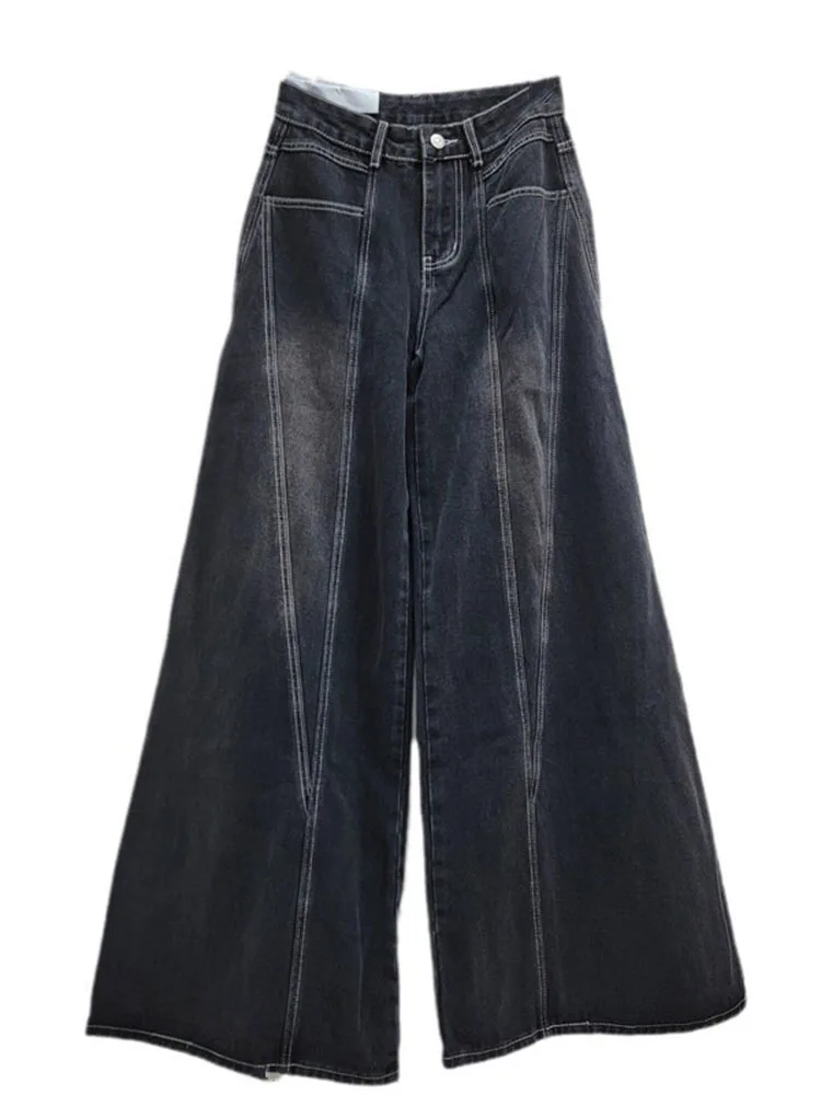 DEAT Moda Nuova Collezione Jeans a gamba larga a vita alta tinta unita da donna 2024 Pantaloni in denim dritti alla moda autunno femminile 33A2013