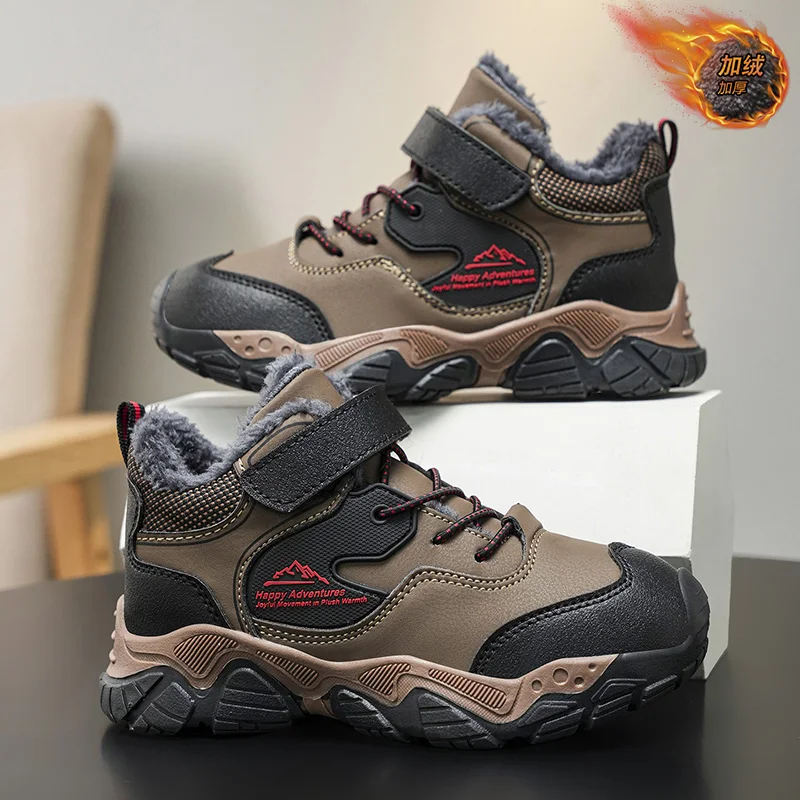 

Winter Children Sports Shoes Plush Warm Outdoor Kids Hiking Boots Non-Slip Athletic Trekking Sneakers for Boys Winte Ankle Boots