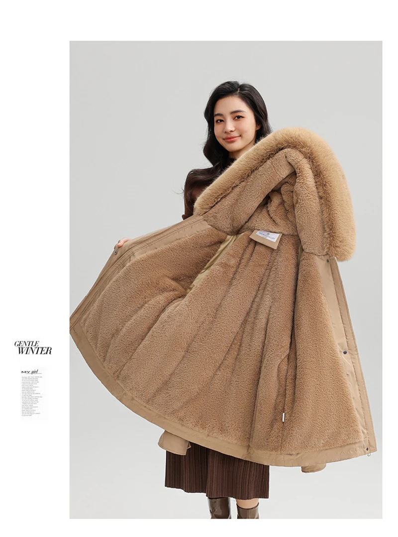 Winter New Warm Down Cotton Jacket with Large Fur Collar Hooded Coat Loose Women Thicken Parker Puffer Overcoat Casual Wear