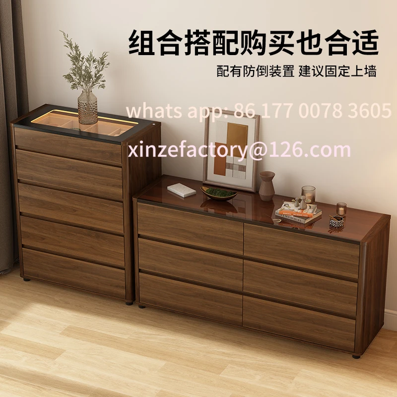 

Customizable bedroom chest cabinet solid wood frame drawer storage cabinet living room multi-functional retro walnut color