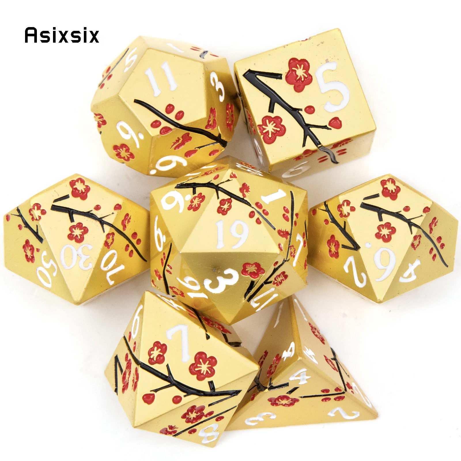 7-teiliges goldenes Blumen-Metallwürfel-Set aus massivem Metall, polyedrisches Würfel-Set, geeignet für Rollenspiele, RPG-Brettspiel, Kartenspiel