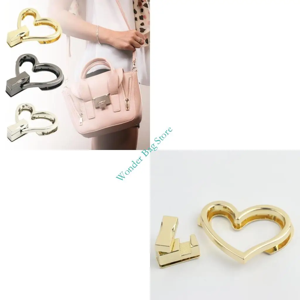 

H3CB Fashion Bag Closure Heart Bag Clasp Metal Bag Lock Clasp for DIY Bag
