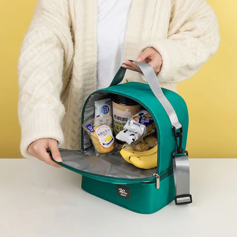 Borsa per mummia a doppio strato scatola termica per il pranzo per borsa da viaggio per l'isolamento degli alimenti da campeggio con tracolla regolabile di grande capacità