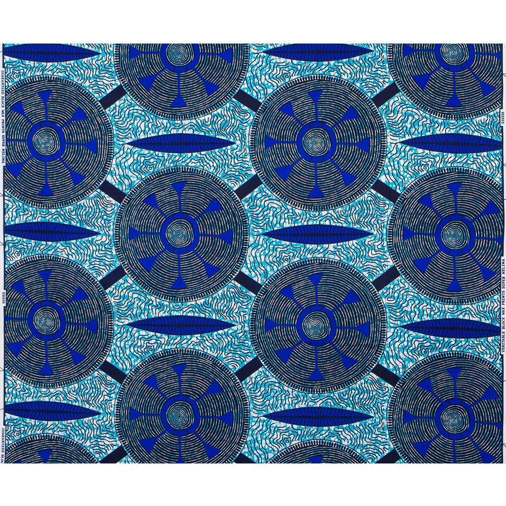 African Wax Fabric 100% Veritable Wax Ankara Batik Printed Fabric African Ethnic Style Batik Polyester Double Sided Blue Print