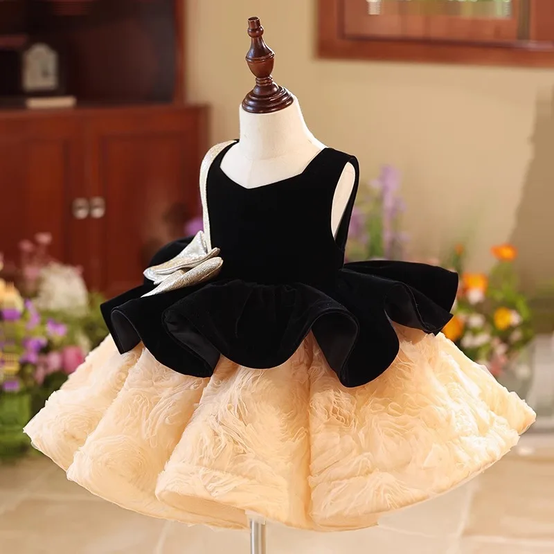 Nuevo vestido infantil con lazo grande para niñas, vestido de novia de princesa de manga corta, vestido Formal para desfile de fiesta, vestido para niños adolescentes