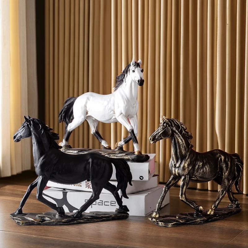 Black Horse Resin Statue Home Decoration Retro Animal Figurine Living Room Office Study Cabinet Bar Desktop Success Oraments