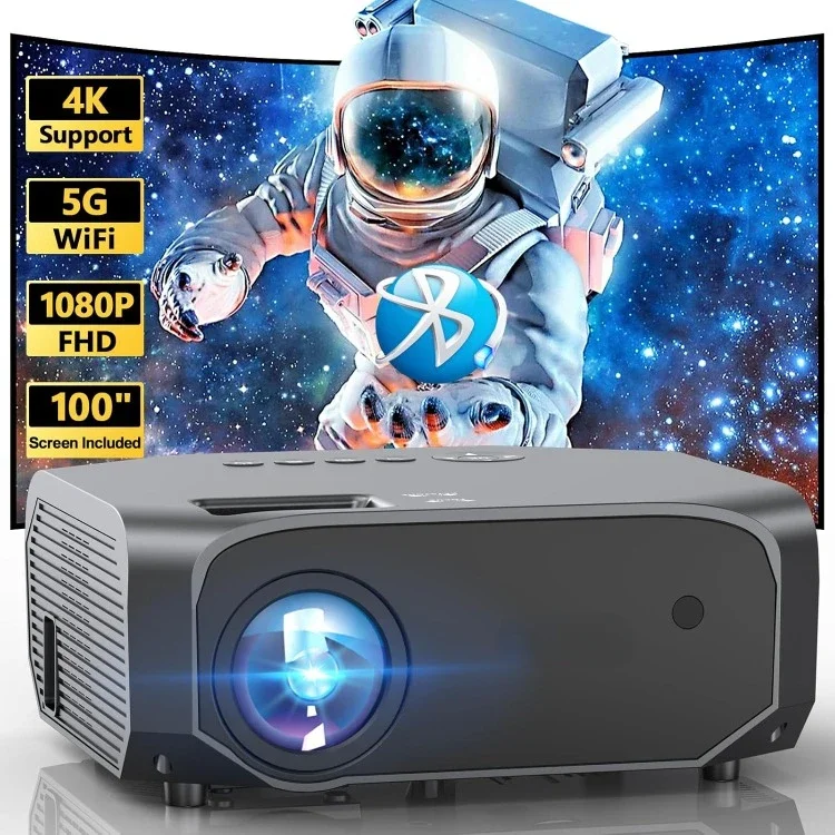 

Projector with 5G WiFi and Bluetooth, 15000L Outdoor Movie Projector Native 1080P 4k Supported, Portable Projector with Screen