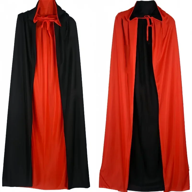 2024 Halloween rosso e nero Double sided Cape con cappuccio Costume medievale strega vampiro Halloween Cosplay Costume Cape donna uomo