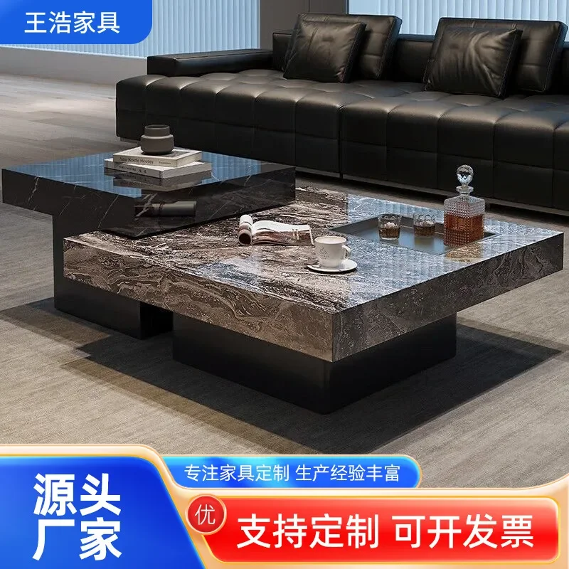 Cross-border Italian light luxury marble coffee table household small apartment tea table square coffee table combination