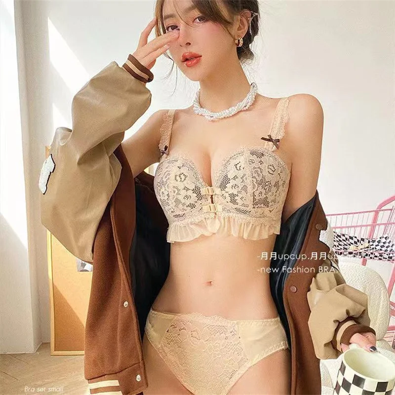 Lace Sexy Lingerie Set Luxury Underwear Women Panties Black Mesh Front Closure Bras Wireless Mujer Bralette Lenceria Para Damas