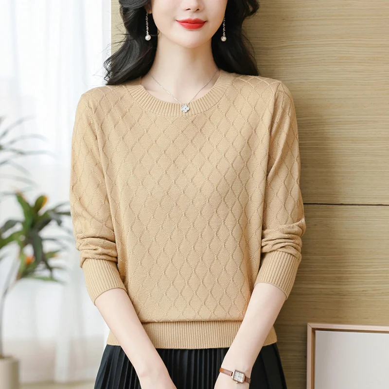 

Женский вязаный свитер Guangzhou Thirteen Rows, непушистый, высококачественный, модный, длинный свеч, круглый Ne, стандартной длины, зима 2025 г.