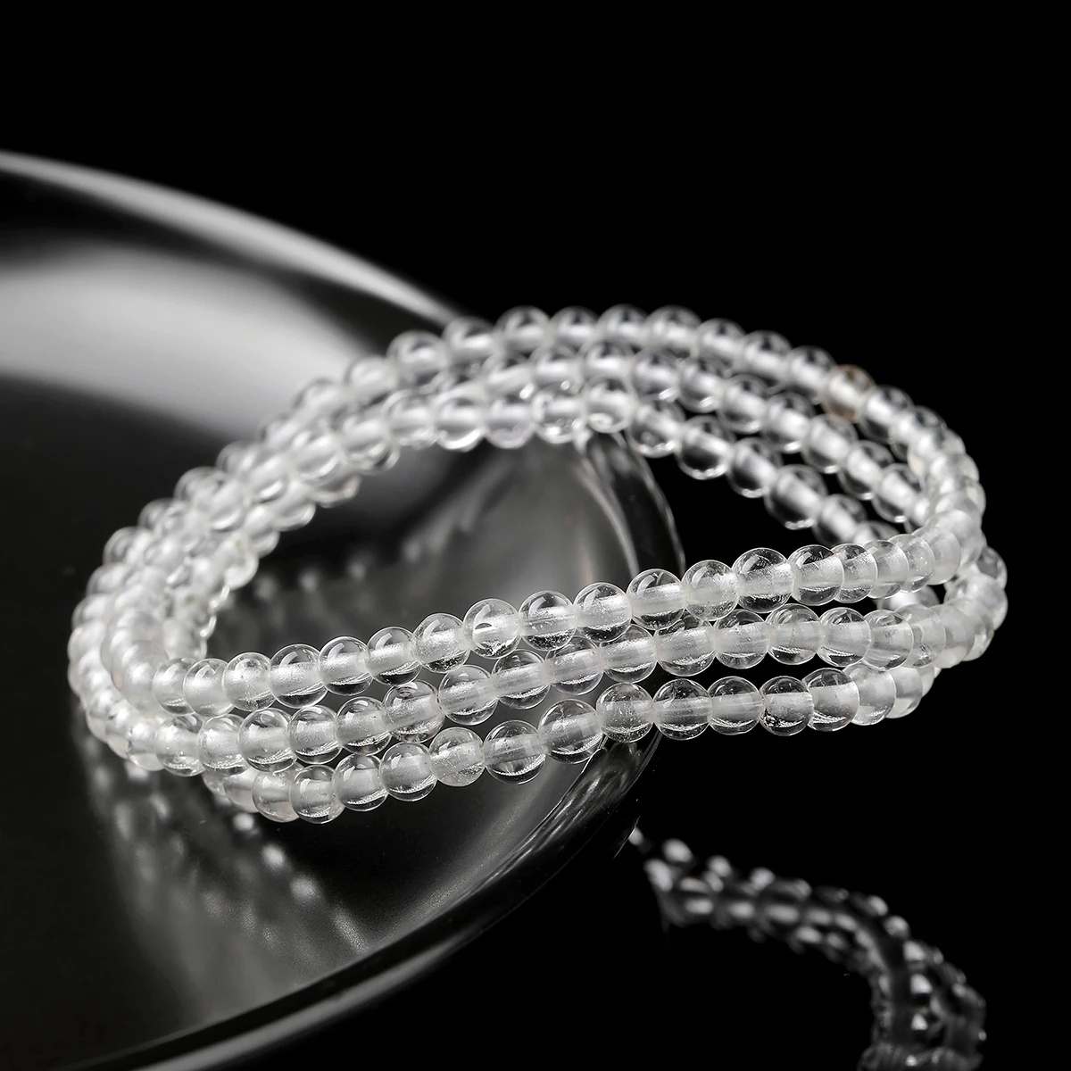 JD Premium Natural Clear Quartz Multi Loop Stretch Bracelet Smooth Round Gemstone Beaded Bracelet for Birthday Holiday Presents