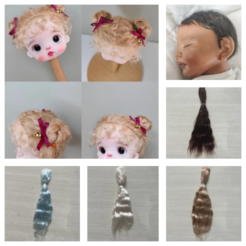 

Хорошее качество, чистый мохер для куклы Reborn OB11, парики из волос для кукол, темно-синий цвет кофе, чая, куклы, парики, аксессуары для волос
