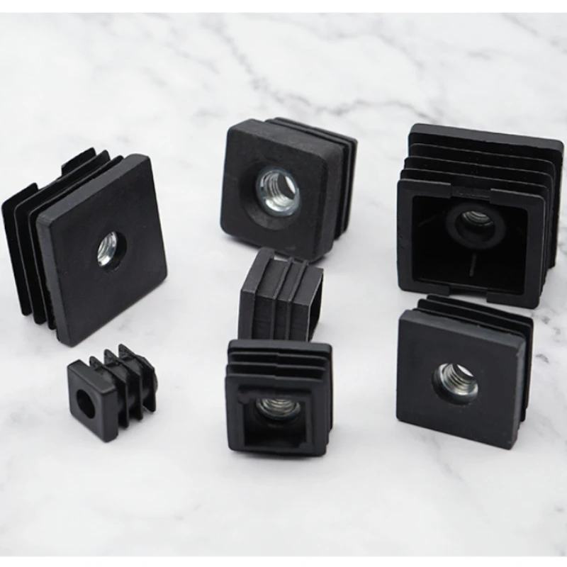 15-50mmSquare Nut Hole Plug Glide Leveling Foot Pad Plastic Black Furniture Adjustable Table Chair Feet Pipe Inner PlugM6 M8 M10