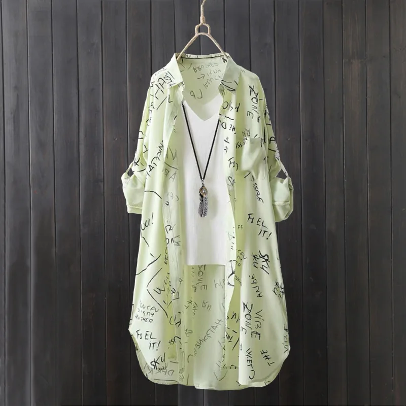 Sun protection shirt women's spring and summer loose cardigan coat printed letter top loose butt-covering long shirt image 4