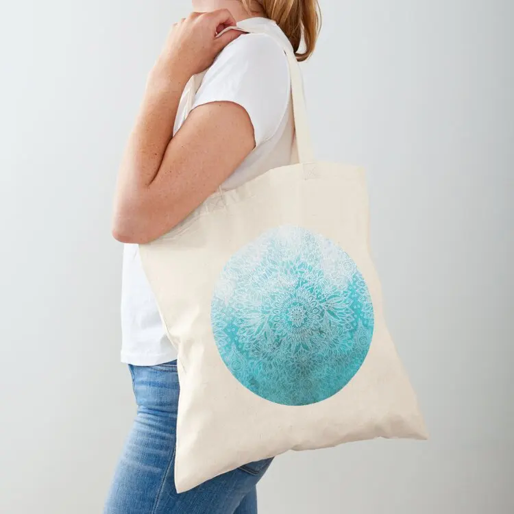 

Fade to Teal - watercolor + doodle Tote Bag tote bags aesthetic bag for beach Custom bag Fabric
