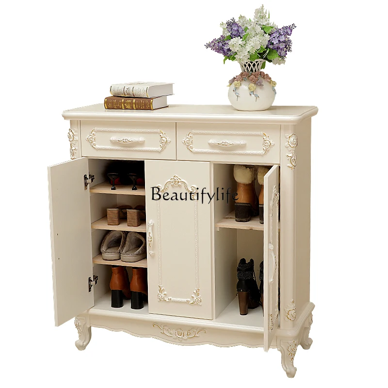 

White small apartment foyer cabinet at the door European luxury multi-functional bedroom storage cabinet