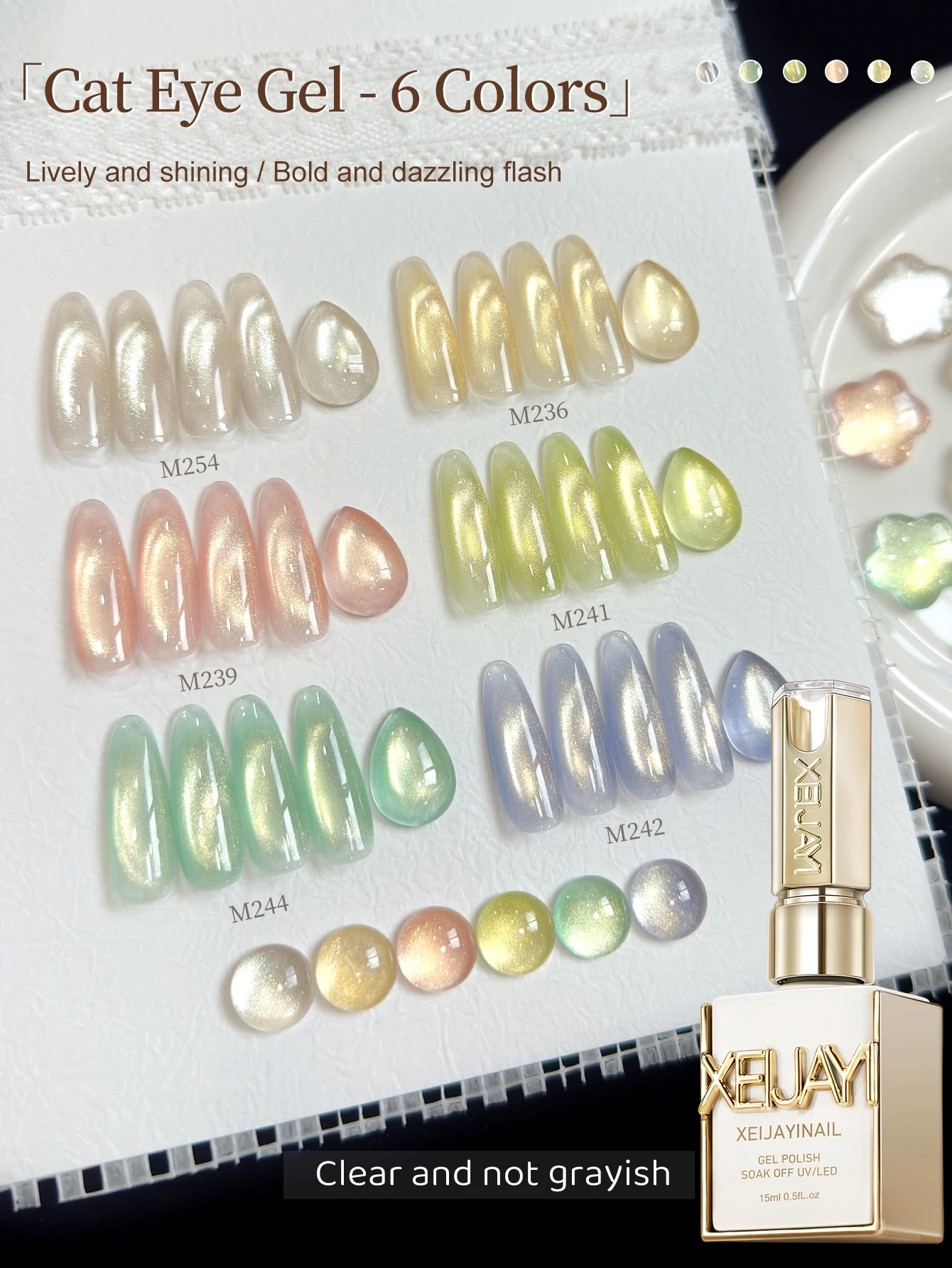 

XEIJAYI 6Pcs 15ML Colorful cat eye Nail Gel polish Set Semi Permanent Nail Art Soaking UV LED Nail Salon DIY Nail Salon Gel