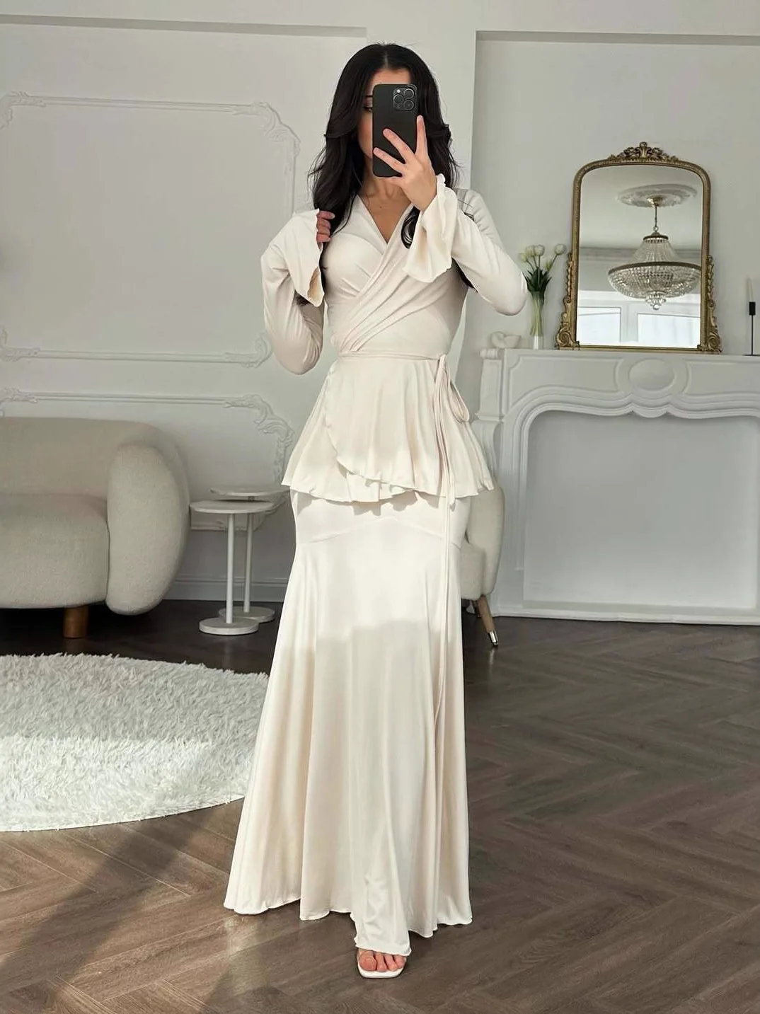 

Ele Slim Fit Fi Tail Long Sve V Ne Плиссированная женская одежда из полиэстера Dr Повседневная одежда для молодых женщин