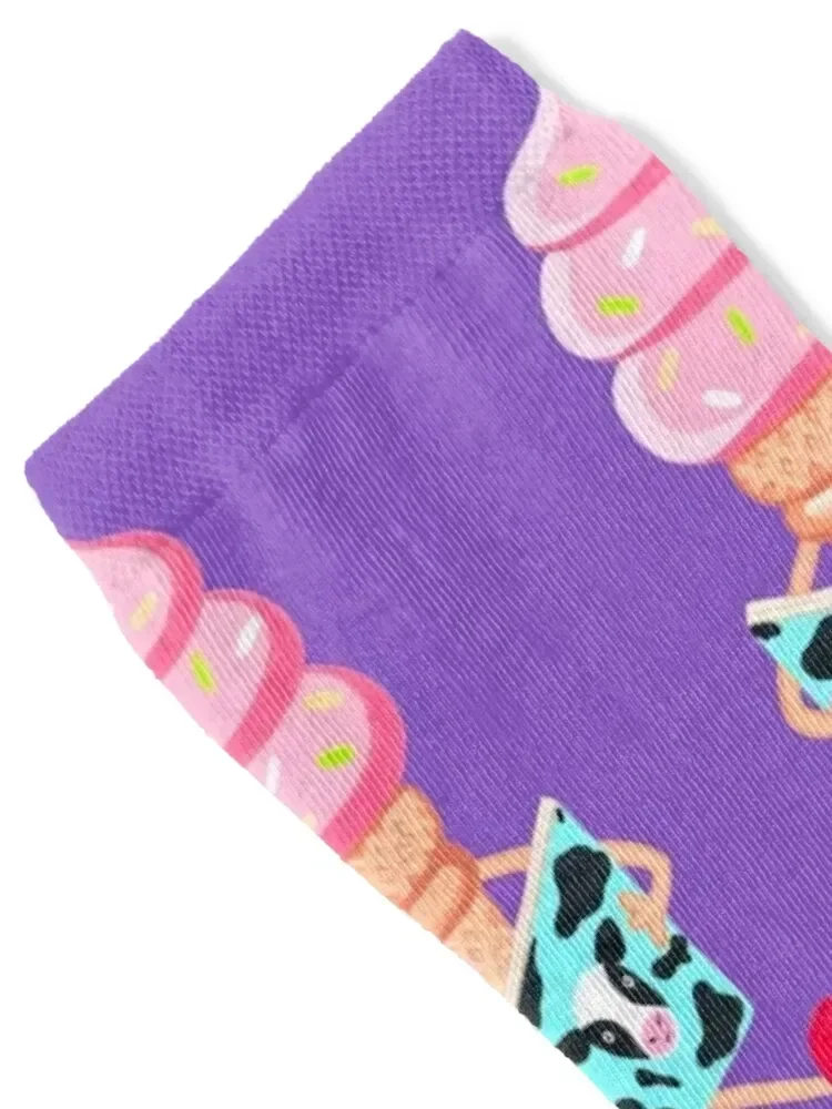 Ice cream cone reading cow book Socks New year's Novelties hockey men cotton high quality Socks Women's Men's