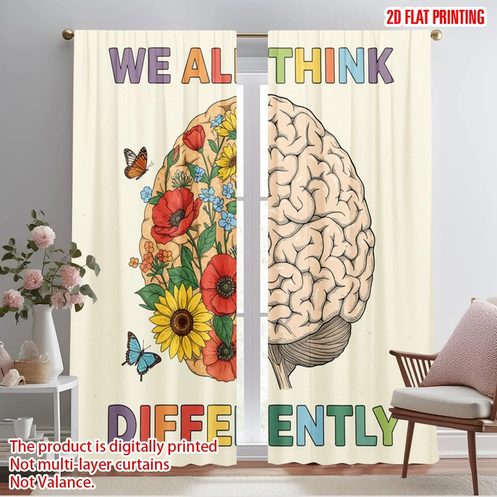

2pcs 2D flat printing Drapes Brain Flowers Differently Polyester Without Electricity 0 Use for Holiday Parties Home Decor &