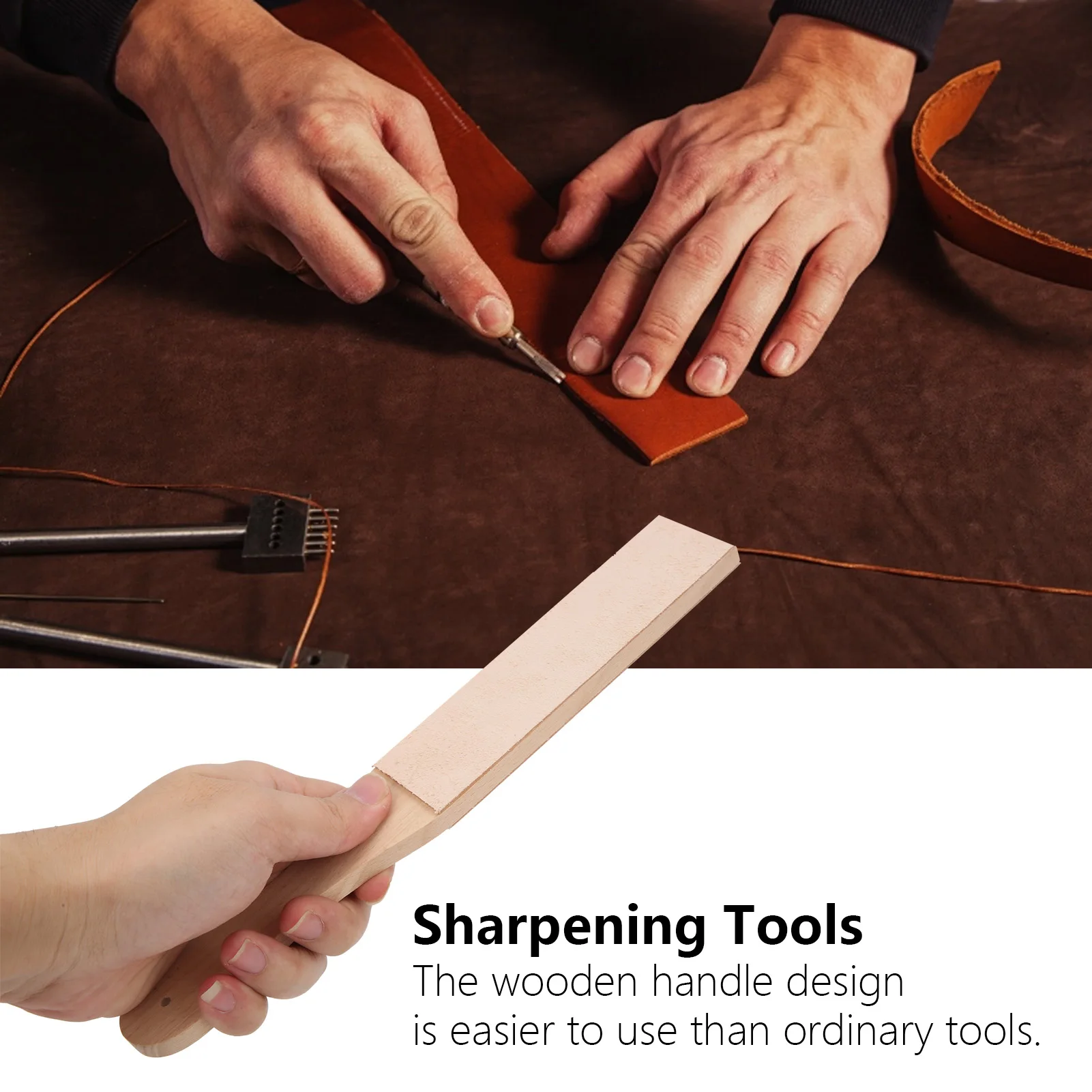 Leather Polish Sharpening Strop Dual Sided Wooden Grinding Board with Grind Paste Polish Sharpening Strop Wooden Grinding Board