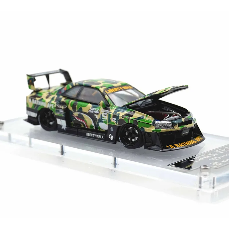 

SW In Stock 1:64 LBWK Skyline GTR ER34 Super Silhouette Camouflage Opened Hood Diecast Car Model Street