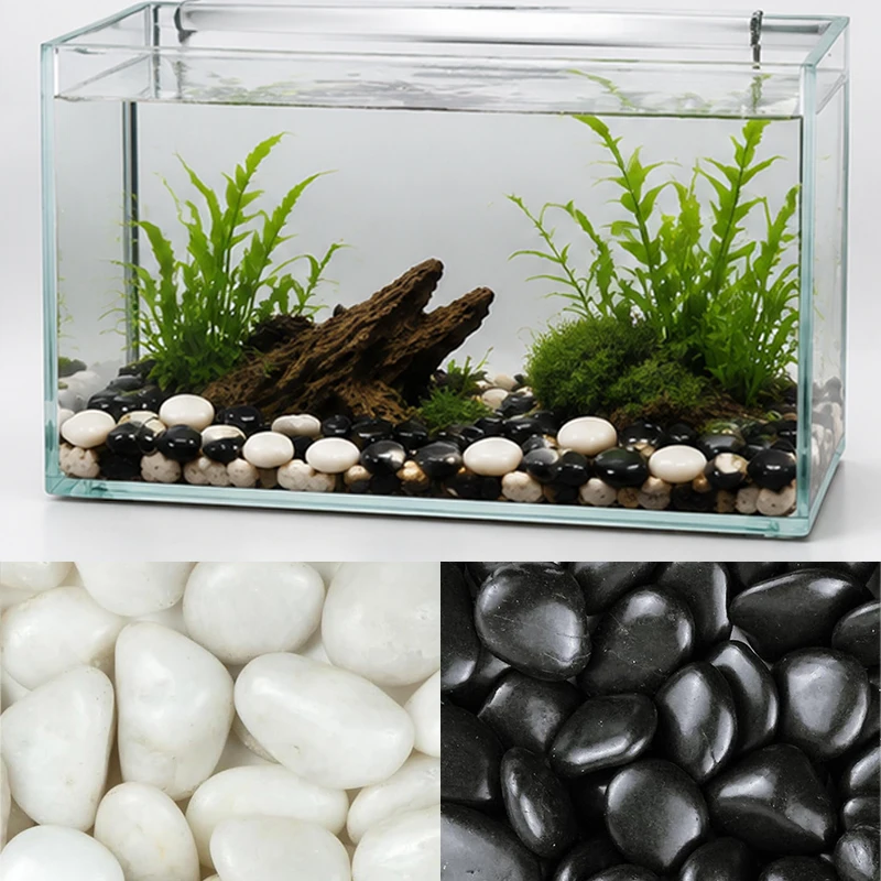 200g/300g/400g High Polished Pebbles White & Black, Smooth River Rocks Stones for Vase Fillers Aquarium Garden Landscaping TMZ