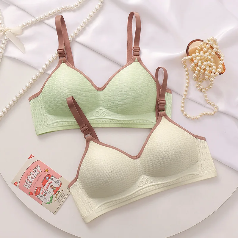 لا يوجد سلك حلقة متباينة الصدور الصغيرة متجمعة ملابس داخلية جيدة التهوية للنساء حلوة على شكل حرف U جمال الظهر دعم حمالة صدر مريحة