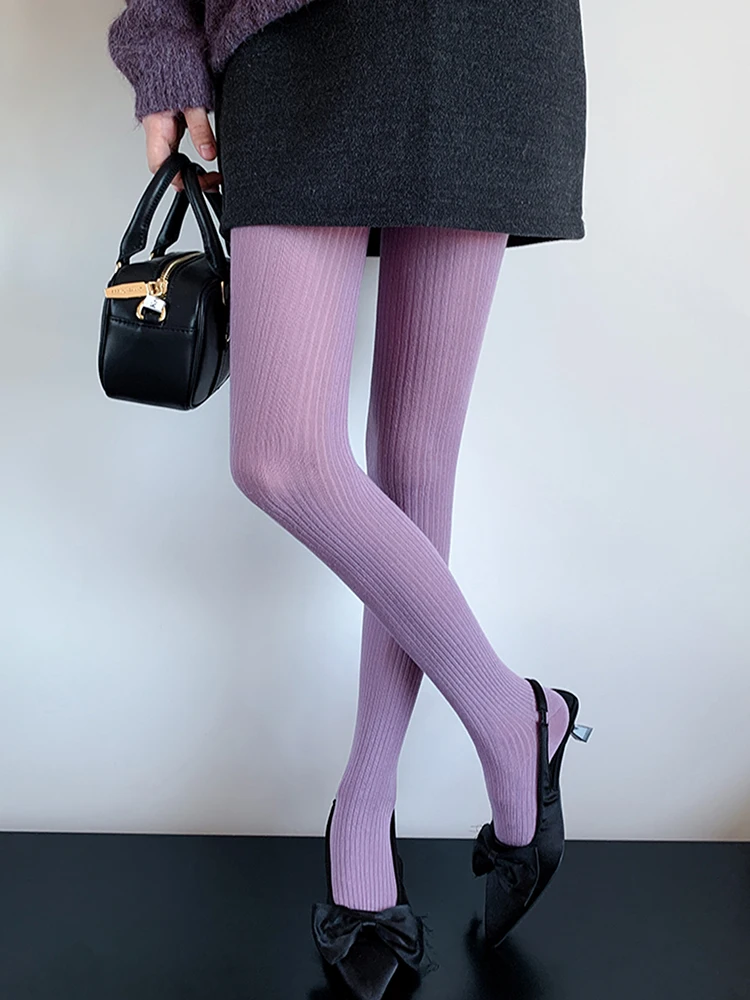 y2k Girls Knitted Striped Tights Women 2025 Autumn Winter Basic Casual Streetwear Pantyhose New Stocking For Women