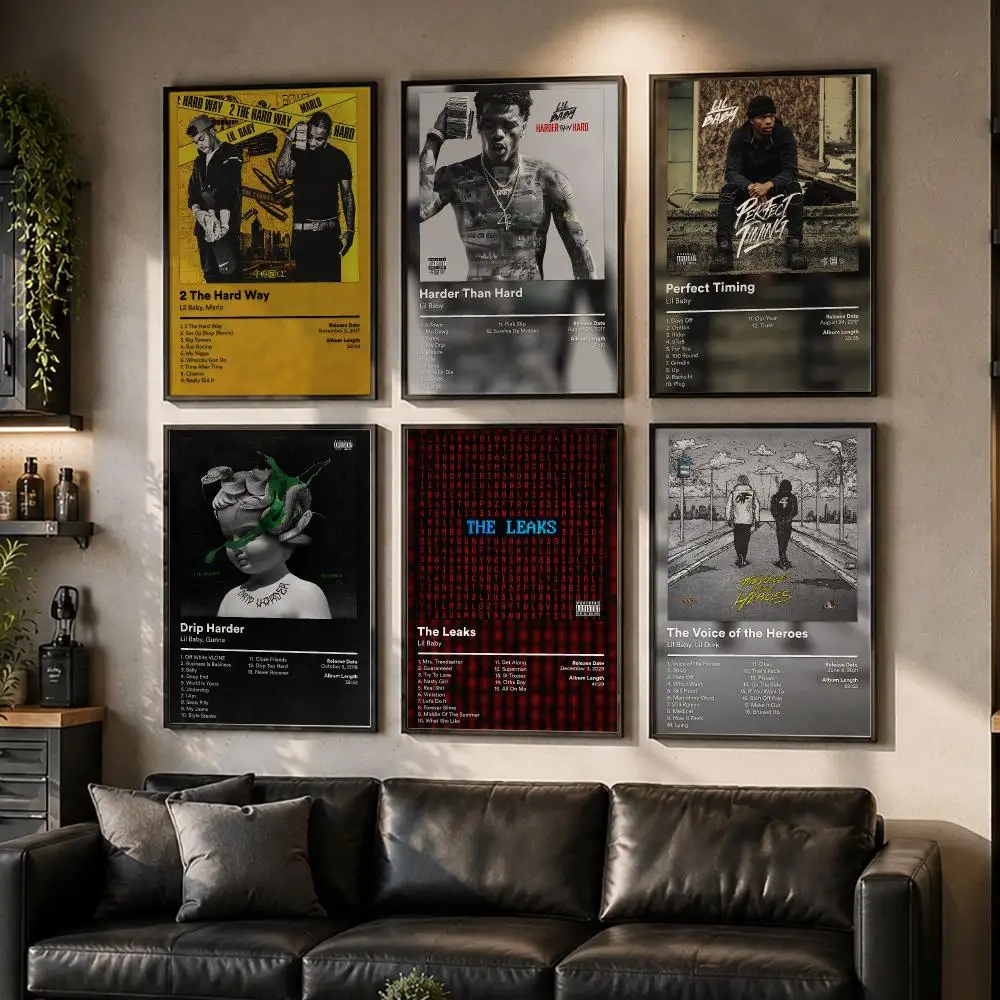 Singer Rapper L-Lil Baby Album Poster HD Home Wall Stickers House Hallway Living Room Bedroom Bar Office Decor Art Prints