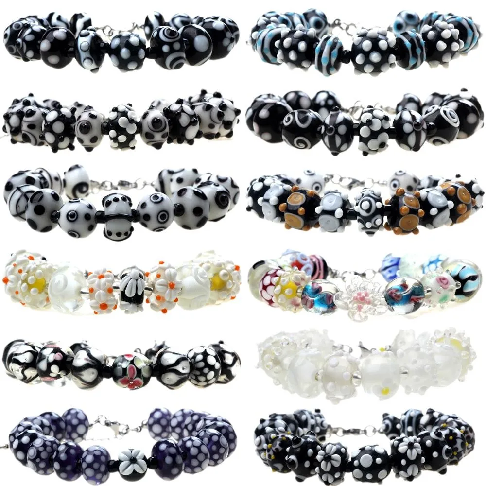 Only Sell 1set !No Duplicates!Black And White Transparent!Pure Handmade Retro Lampwork Glass Beads For Crafts Charm Bracelets!