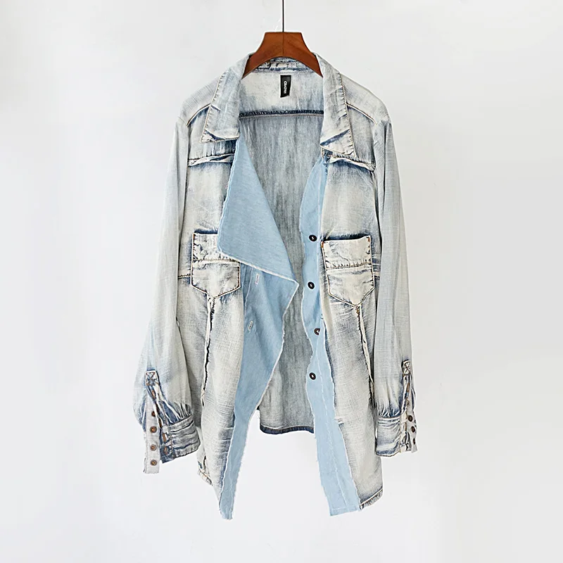 Irregular White Denim Shirt Coat Women's Spring and Summer New Ocean Style Nostalgic Mid-Length Protective Clothes Thin