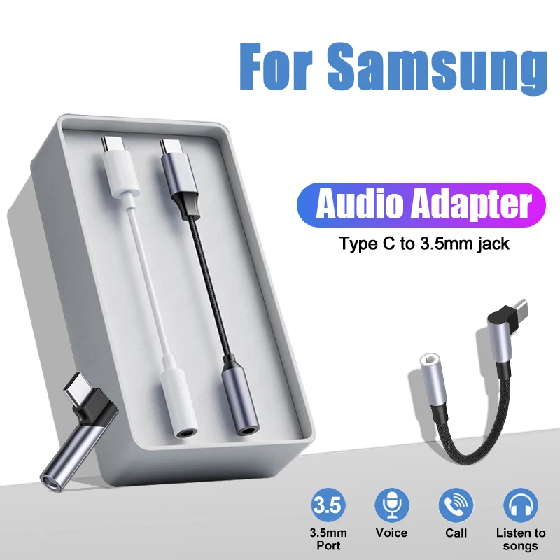 Headphone Jack Audio USB Type C To 3.5mm Elbow Cable Aux Adapter For Samsung Galaxy S23 S22 Ultra S21 S20 Note Phone Accessories