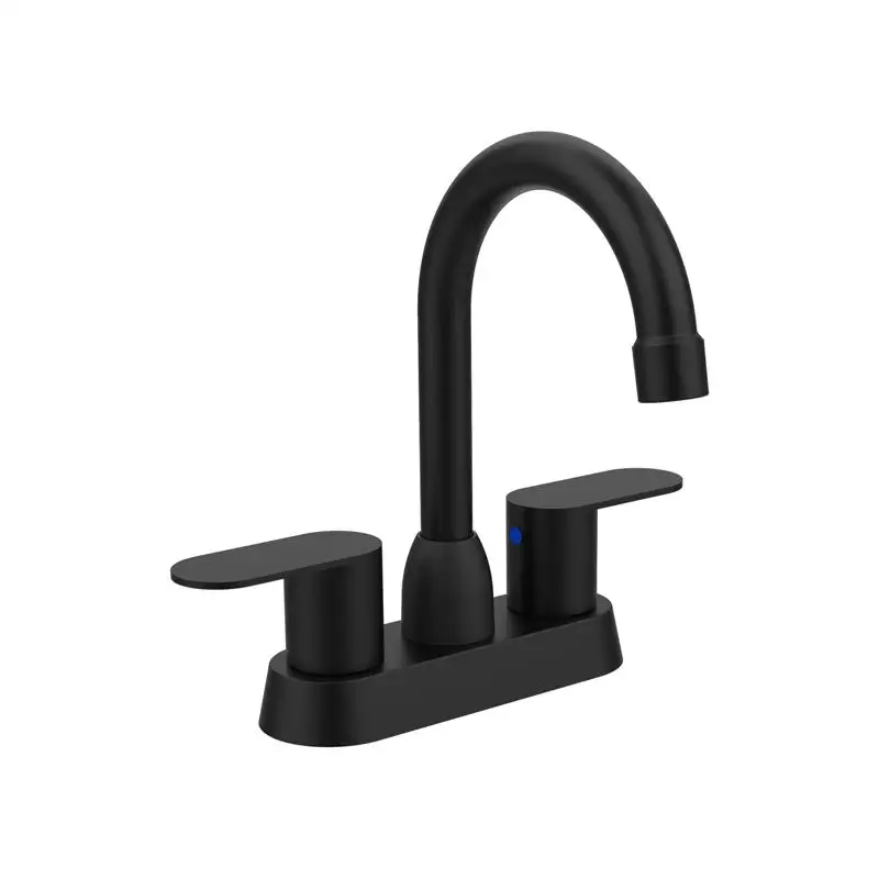 

Matte Black 2-Handle Bathroom Faucet with 360° High Arc Swivel Spout for 4-Inch Centerset Sink, Ideal for Home and RV Use