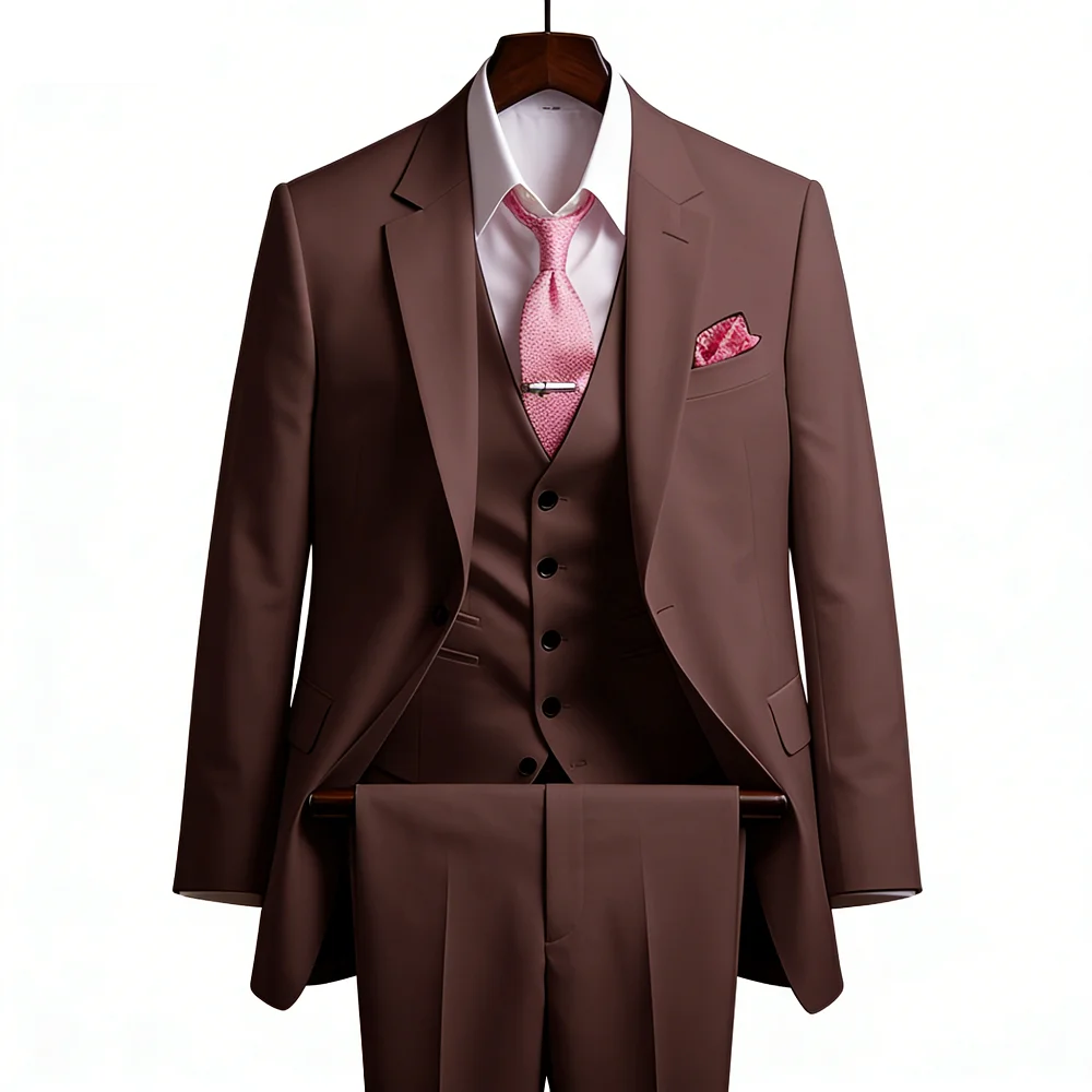 

Мужской костюм-тройка розового цвета, классический, однотонный, для свадьбы, формальный, приталенный, с брюками и жилетом, смокинг для жениха, индивидуальный пошив