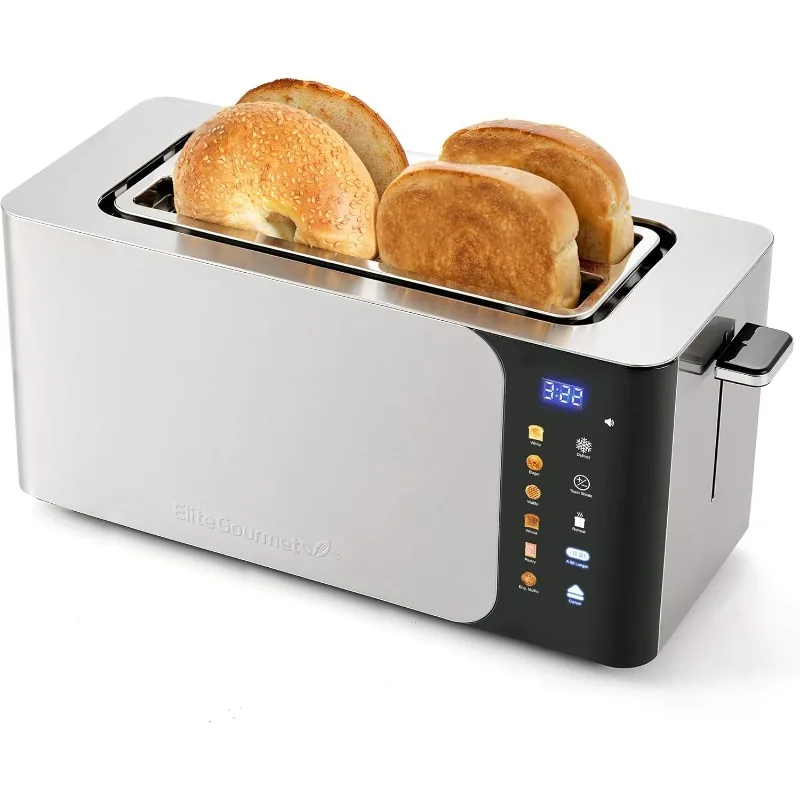 

Elite Gourmet ECT5924D SmartToast Digital Long Slot 4 Slice Toaster, 1.5” Wide Slots for Thick Breads & Bagel Function, LED Touc